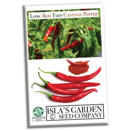 Long Red Thin Cayenne Pepper Seeds for Planting, 125 Seeds/Packet, (Isla's Garden Seeds), Non GMO & Heirloom Seeds, 90% Germination, Great Home Garden Gift