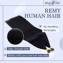 RUNATURE Nano Human Hair Extensions Black Nano Ring Hair Extensions Real Human Hair Black Nano Hair Extensions 22Inch 50 Gram