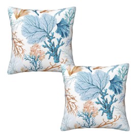 Nautical Coastal Blue Throw Pillow Covers 18x18 Set of 2 Beach Themed Ocean Coral Couch Decorative Pillow Cases Outdoor Sofa Cushion Cover for Bedroom Living Room