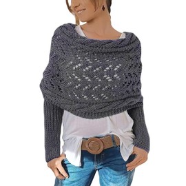 Fashionable Scarf with Sleeves for Women - Stylish Knitted Wrap Crochet Pattern, Multi-Functional Sweater Scarf (Gray)