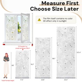 rabbitgoo Window Privacy Film, Frosted Glass Window Film, Stained Glass Removable Decorative Privacy Sticker, Non Adhesive UV Blocking Front Door Covering for Home, 3D Autumn Leaf, 11.8" x 157.4"