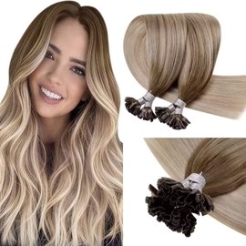 LaaVoo Balayage Blonde Hair Extensions Human Hair U Tip Ombre Light Brown to Ash Blonde with Platinum Blonde Keratin U Tip Human Hair Extensions for Short Hair 14 in 1g/1s 50g