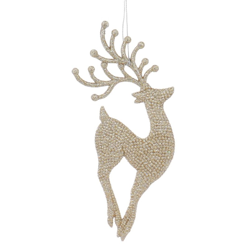 Kurt Adler W20259 Champagne/Gold Diamond Reindeer Ornament Pair