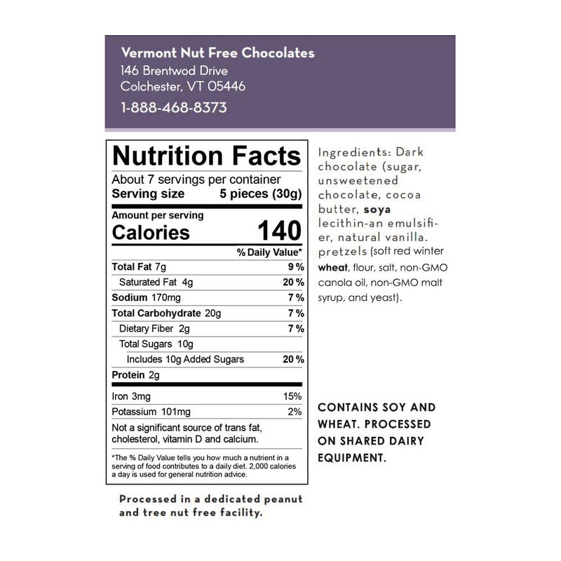 Vermont Nut Free Chocolates Covered Mini Twist Pretzels (Dark Chocolate)