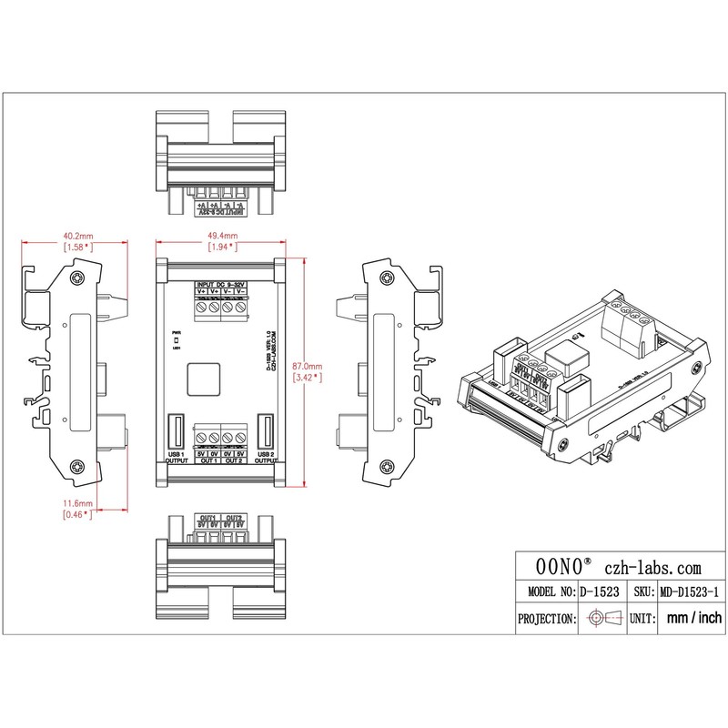 DIN Rail Mount USB DC5V 2.4/4.8Amp Buck Converter Step-down Regulator