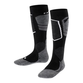 FALKE Unisex Kids SK4 Ski Socks, Merino Wool, Knee High, Light Cushion, Breathable Quick Dry, Winter Athletic Sock, Black (Black-Mix 3010), 10-12.5, 1 Pair