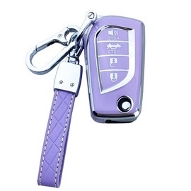 Key Fob Cover Case Compatible with Toyota Camry RAV4 Corolla C-HR Highlander Fortuner Accessories Shell - Color: Purple
