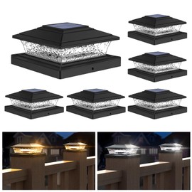 APONUO Solar Post Lights Outdoor, 2 Lighting Modes 16 LEDs Solar Post Cap Lights for 4x4 5x5 6x6 Vinyl Wooden Posts Waterproof Fence Post Lights Solar Powered for Deck/Fence/Porch (Black,6 Pack)