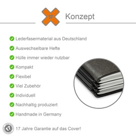 A6 Revolutionary Sustainable X17 Concept for Notebook Personal Organiser and Diary / Cover for 3 Notebooks Recycled Leather Grey Graphite Made in Germany