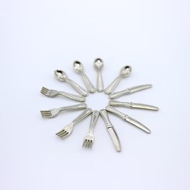 12 Pcs Silver 1/12 Miniature Silverware Knife Fork Spoon 12Pcs Set Dollhouse Decoration Accessories, Miniature Dollhouse Mini Knives for Cupcake Decorations (0.8 inch)
