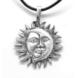 Trilogy Jewelry Pewter Sun Moon Face Celestial Lunar Solar Pendant, Black Necklace Cord with Clasp