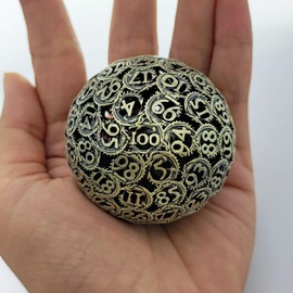 Large 100 Sided Dice, Polyhedral Metal Hollow D100 RPG Dungeons and Dragons D&D Board Giant Flying Dragon Game Dice Accessories and Digital Teaching Vintage Gold