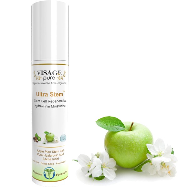 Visage Pure Ultra Stem Regenerative Anti-aging Face Moisturizer - Natural Extra Strength Highest Concentration Stem Cell Moisturizer with Hyaluronic Acid and Sacha Inchi. Prevents Superficial Wrinkles and Deep Skin Aging - Organic - Physician Formulated - Research Supported
