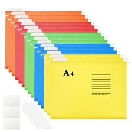Traxenta Foolscap Hanging Files A4 Hanging Files, Coloured Hanging Folders for DIN A4, Suspension File with Tabs and Card Inserts, for Office, School, Home, Work, Organisation, Pack of 15
