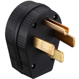 Angle Plug, NEMA 14-50P Plug Three Pole Four Wire 50A 125/250V Straight Blade USA Industrial Grade Grounding 4 Prong Power Generator Dryer Plug Four Pin Replacement US Male Plug Plastic, Black