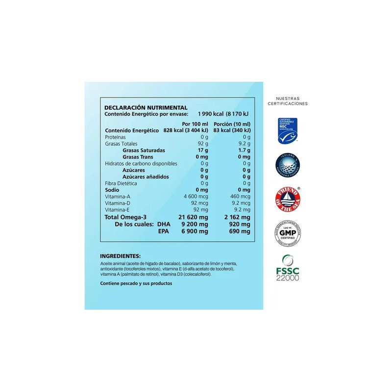 Aceite Hígado Bacalao Omega 3 Lsi Limón Menta 240ml Sin