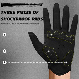 VXW Bike Gloves for Men Women Cycling - Full Finger with Reflective Strips &Anti-Slip Shock-Absorbing Pad for Bicycle/Mountain Bike/Workout/MTB/Gym (Black, Large)