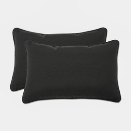 Pillow Perfect Fresco Solid Indoor/Outdoor Lumbar Pillow Plush Fill, Weather and Fade Resistant, Lumbar - 11.5" x 18.5",, Black, 2 Count