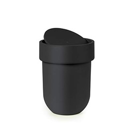 Umbra Touch Waste Can, Small 1.6 Gallon Trash Can with Lid, Swing Lid Waste Basket, Garbage Can with Lid for Washroom/Bathroom, Soft Touch, Black