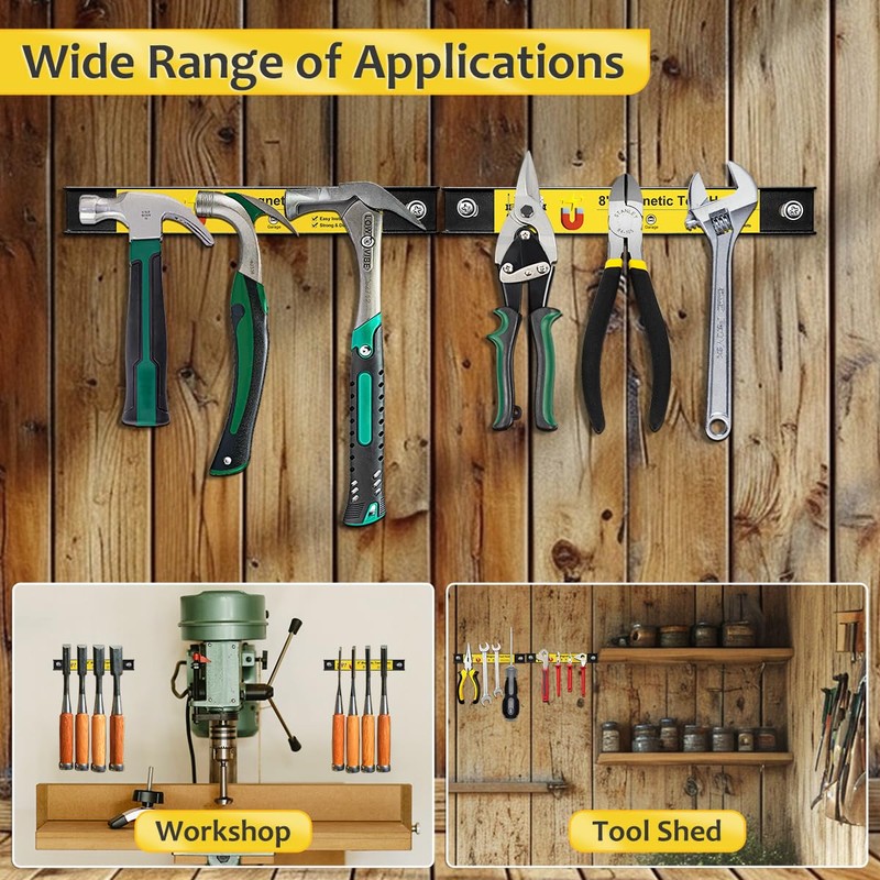 8” Magnetic Tool Holder with Screws, 4 Pack Magnetic Strips