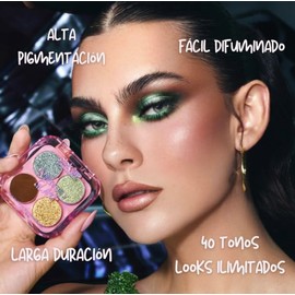 PINK UP  Intensity Glam  Alta pigmentación  Larga duración  Fácil de difuminar  Sombras mate y metálicas  Maquillaje  Sombras para ojos  4 tonos...   