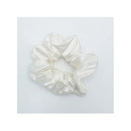 100% 22M Mulberry Silk Hair Scrunchie Hair Ties Skinny and Puffy Size (Puffy, White)