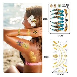 URAQT Bronzing Tattoo Sticker, 14 Sheets Metallic Fake Temporary Tattoos for Women Girls, Waterproof Body Stickers Easy To Remove for Skin, Body Art Sticker Party Favors Decorations Birthday Supplies
