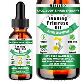 MIsiyuo Organic Evening Primrose Oil for Women - 100% Pure Natural Evening Primrose Oil, Reduces Fine Lines & Wrinkles, Hydration, Skin Glow, All Skin Types, for Face, Hair Care & Body Massage - 2.02 fl oz