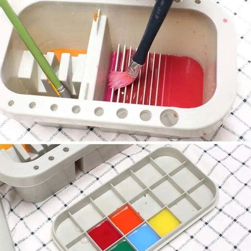 Lavabo Multifunción para Pinceles con Paleta y 18 Pozos, de