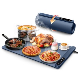 Upgrade-Electric Warming Tray, Food Warming Mat with 6 Level Temperature Settings & 6 Hours Timer, Graphene Full Surface Rapid Heating, Auto Shut-Off, Roll Up Food Warmers for Parties, Gatherings