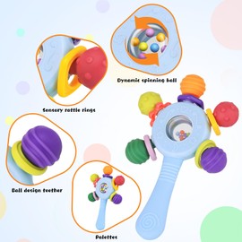 Baby Toys 0-6 Months,Sensory Toy for Baby 0-6 Months Montessori Rattle Early Educational Teething Toys for Babies Teether Chew Buddy Gift for Newborn Boys Grils (Blue)