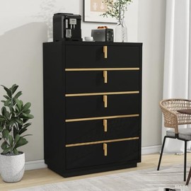 Concho Dresser for Bedroom with 5 Drawers, Wood Tall Chest of Drawers with Large Storage Space, Closet Storage Organizer for Living Room, Bedroom, Hallway, Closet, Black
