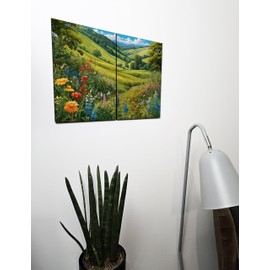 The Plum Penguin Lush Meadow Landscape Wall Art Twin A4 6mm MDF Wood Prints for Home Decor Canvas Alternative 40 x 30cm