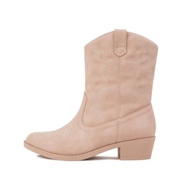 Soda RENO-2 Kids/Girls/Children Western Cowboy Stitched Pointe Toe Low Heel Ankle Mid Shaft Fashion Boots (11 LITTLE KID, PINK NUBUCK, numeric_11)