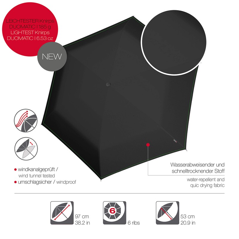 Knirps U.200 Ultra Light Duomatic Pocket Umbrella Neon Black