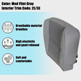 NLQR Front Passenger Side Bottom Replacement Cloth Seat Cover Med Flint Gray #2E or 3E Compatible with Ford F250 F350 F450 F550 2003 2004 2005 2006 2007