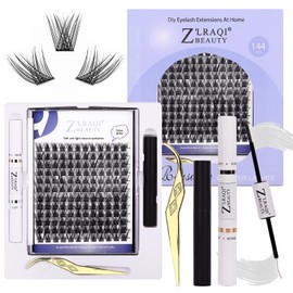 MADXDUPR Lash Clusters Kit, 144PCS C Curl Natural Cluster Lashes Kit, 10-16mm Wispy Eyelash Clusters Kit, Lash Bond and Seal Remover and Tweezers for DIY Lash Extensions