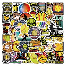 Softball Stickers 50pcs Vinyl Stickers for Water Bottle, Helmet, Laptop, Phone, Softball Gifts Sport Stickers Cute Motivational Vinyl Waterproof Sticker