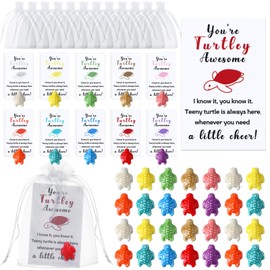 Briwooody 50 Sets Inspirational Gifts Bulk Thank You Gifts with 50 You're Turtley Awesome Greeting Cards 50 Mini Sea Turtles 50 Bags for Teacher Student Employee Coworker Pocket Hug Appreciation Gift