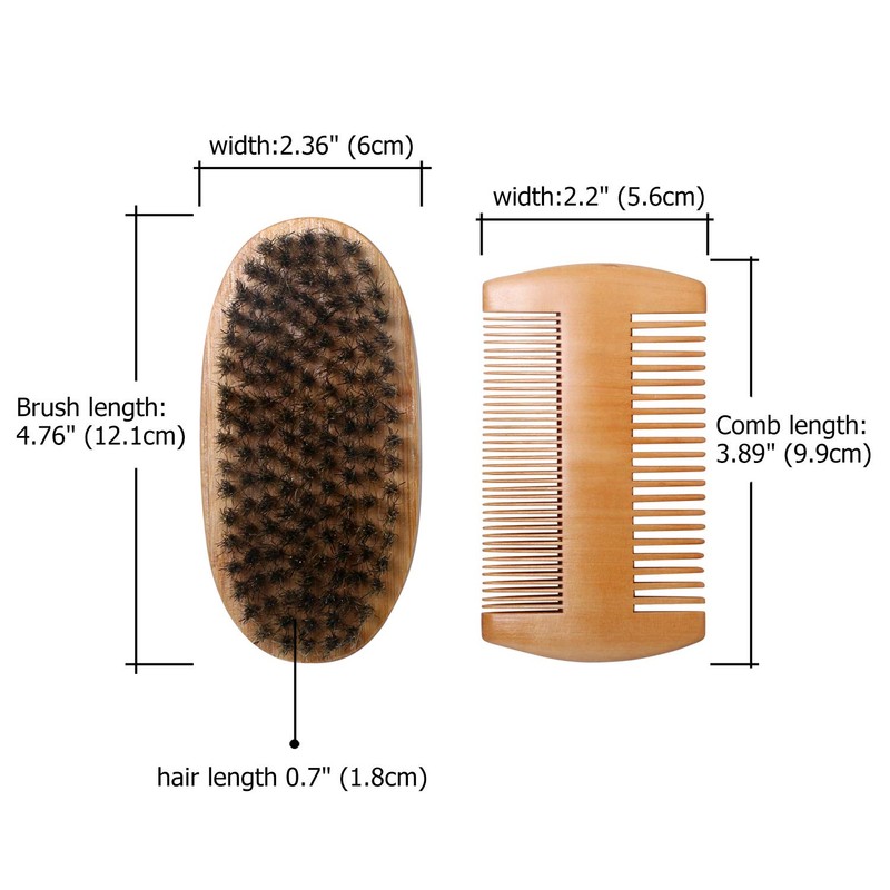 JewelryWe Men's Beard Care Set, Beard Brush with Boar Bristles