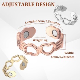 BioMag 3Pcs Copper Rings for Women, 99.99% Pure Copper Magnetic Lymphatic Drainage Rings Thumb Rings with Magnets, Adjustable Jewelry Gift with Box