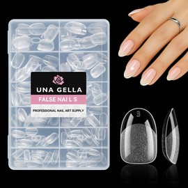 UNA GELLA Short Oval Round Nail Tips, Pre Etched Short Oval Gel Nail Tips Soft Gel Full Cover Press on Nails for Nails Extension Art DIY Salon 216Pcs 12 Sizes
