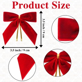 Tekunao 36 Pcs Red Velvet Bows, 3.5 inch Small Red Bows for Gift Wrapping Crafts Treat Bags Favors Gift Box, Premade Twist Tie Bow for Christmas Baby Shower Wedding Birthday Party Decorations