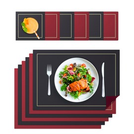 Reversible (Red/Black) Placemats Set of 6 with Coasters - Dinning Table Mats Set of 6 with Coasters - Heat Resistant Placemats - Wipeable Placemats - Dinning Sets and Accessories - Place Mats Set of 6