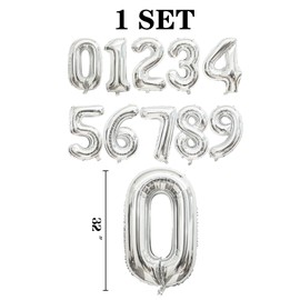 10 Pcs Number Balloons 32 Inch Silver 0-9 Number Mylar Foil Balloons Silver Custom Digital Balloons for Birthday Party Engagement Graduations Anniversary Baby Shower Decor Party Supplies