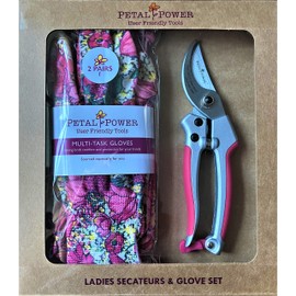 Ladies Gardening Gloves (2 Pairs) and Secateurs Set - Perfect Garden Gift for Women (Glove Medium, Secateurs Pink)