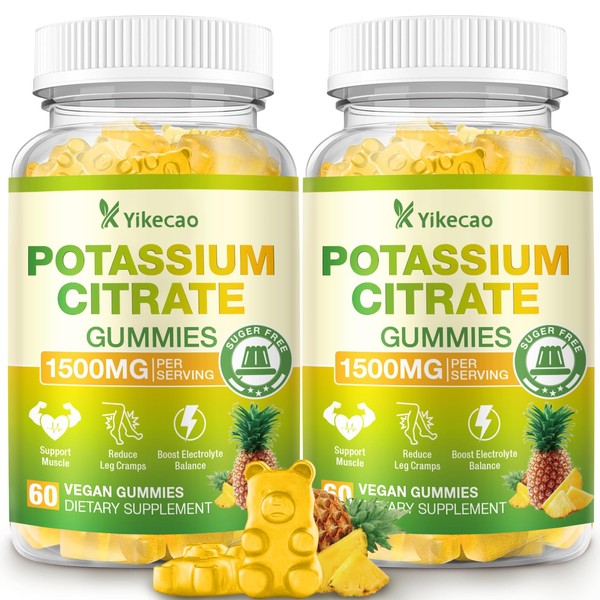 Yikecao 2 Pack Potassium Citrate Gummies 1500mg, High Potency Potassium