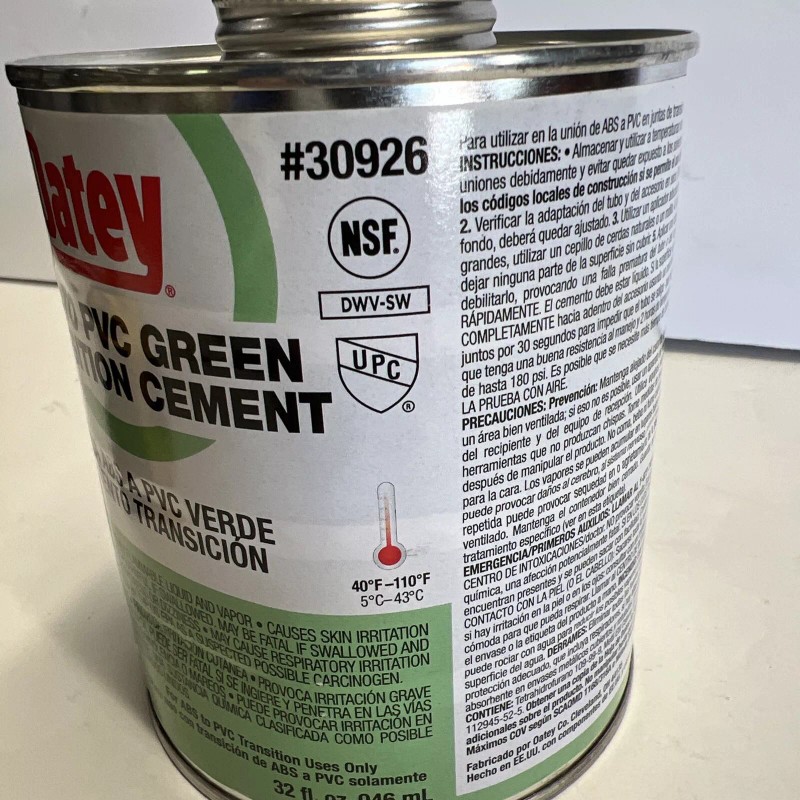 Oatey ABS to PVC Green Transition Cement 32 fl Oz