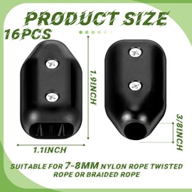 VioraWhite 16 Pcs Rope Clamps, Reusable Rope Clamp 3/8 Inch Black Plastic Rope Connector Clamp Suitable for 7-8 mm Nylon Rope or Braided Ropes