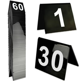 60 Pcs Black Acrylic Table Numbers 1-60 Double Sided Restaurant Table Order Number Wedding Numbers Cards for Party Banquets Service Receptions
